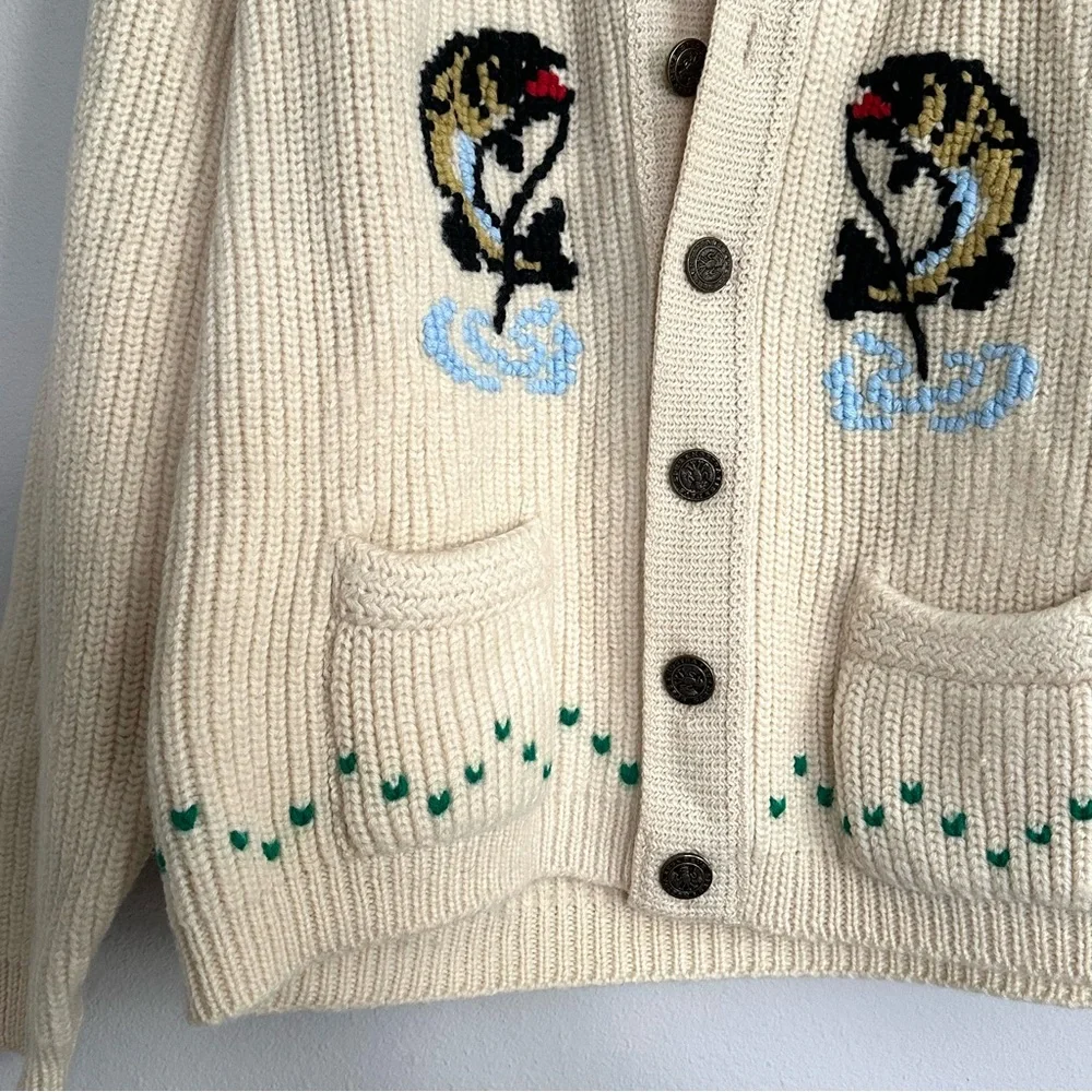 1960’s Tundra Virgin Wool Knit Cardigan fish cozy cabin aesthetic - Picture 3 of 9